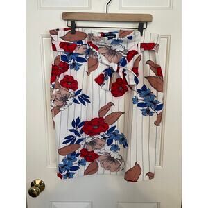 NWOT Liz Claiborne Career Skirt Sz 14 Sewn Shut White Red Blue Stripe Floral Tie